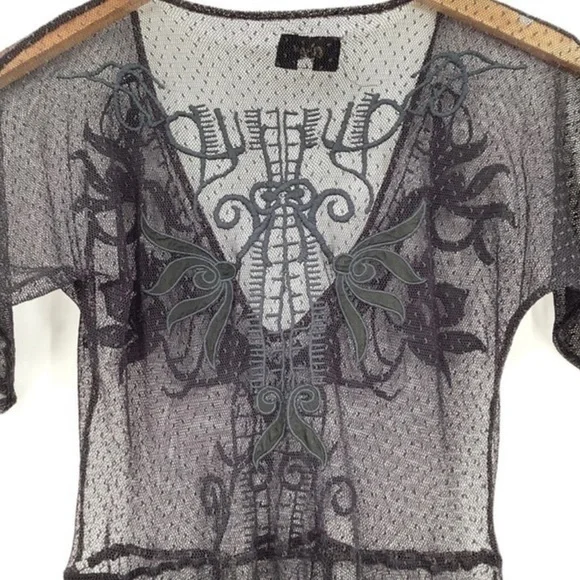 Johnny Was | Dresses | Biya Johnny Was Lace Embroidered Dress Sheer Xs  Black Gray | Poshmark